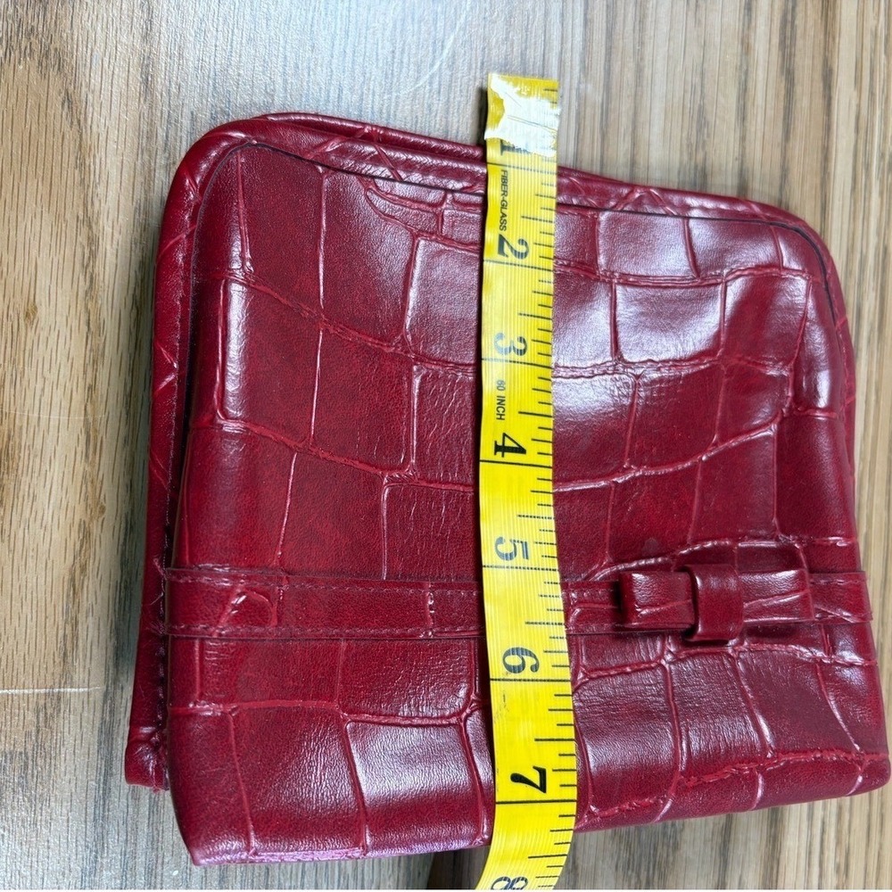 Women Toiletry Bag Red Croc‎ Embossed Faux Leather Bow Detail Travel Case - Picture 5 of 5